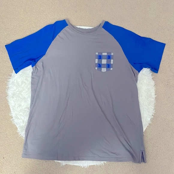 Disney Parks Blue and Gray Plaid Checkered Pocket Mickey Mouse T-Shirt - Picture 1 of 5